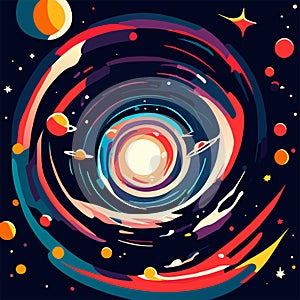 Abstract space background with planets, stars and nebula. Vector illustration generative AI