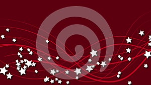 Abstract space background with red lines and three-dimensional white stars with a shadow. White stars on a red bright colored back