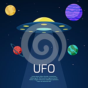 Abstract space background with ufo spaceship
