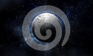 Abstract space illustration, 3d image, Planet in space in the radiance of stars and a nebula