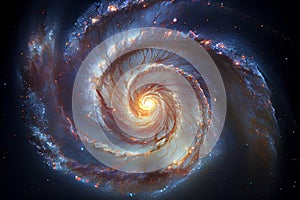 Abstract space landscape with a spiral galaxy Illustration. Generative AI.