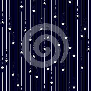 Abstract space seamless meteor shower pattern with stripes and stars