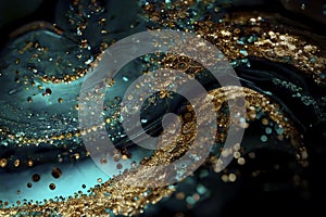Abstract sparkle gold and blue glitter background, brilliant light AI Generated