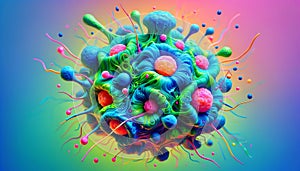 Abstract Spectrum: AI-Generated Colorful Interpretation of a Cancer Cell photo