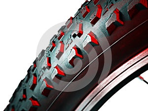 Abstract speed and power of cross mountain bike tire on white ba