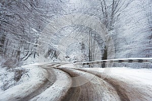 Abstract speed road in winter forest