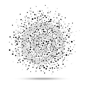 Abstract sphere of black random dots on white background, spot of circles, vector design element.