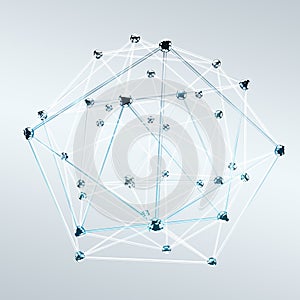 Abstract sphere with dots and lines 3D rendering