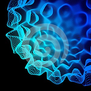 Abstract sphere of noise blue points array. Grid vector illustration. Technology digital noise of data points. Spherical