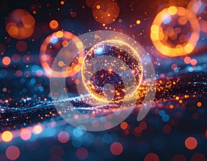 Abstract Spheres with Glowing Lights in Blue and Orange on Dark Background