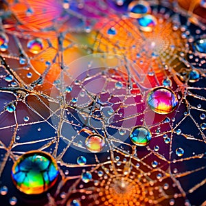 Abstract Spiderwebs with Morning Dew in Luminous Art Style