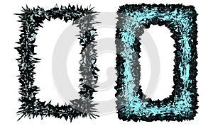 Abstract spiky 3D frames/zeroes/letters. Blue metal and glass.