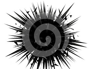 Abstract spiky exploding black sphere on white background dynamic