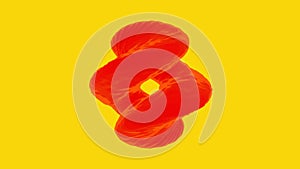 Abstract spinning liquid red spiral transforming with ripples, seamless loop. Design. Colorful unusual water object in