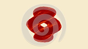 Abstract spinning liquid red spiral transforming with ripples, seamless loop. Design. Colorful unusual water object in
