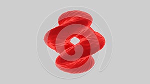 Abstract spinning liquid red spiral transforming with ripples, seamless loop. Design. Colorful unusual water object in