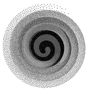 Abstract spiral background. Black and white halftone stipple dots pattern