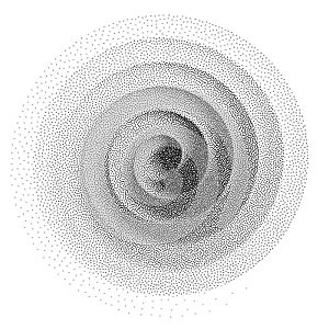Abstract spiral background. Black and white halftone stipple dots pattern