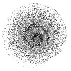 Abstract spiral background. Black and white halftone stipple dots pattern