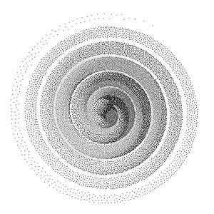 Abstract spiral background. Black and white halftone stipple dots pattern