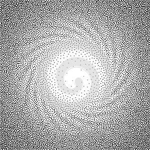 Abstract spiral background. Black and white halftone stipple dots pattern