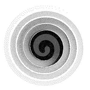 Abstract spiral background. Black and white halftone stipple dots pattern