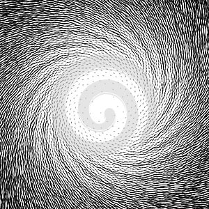 Abstract spiral background. Black and white halftone stipple dots pattern