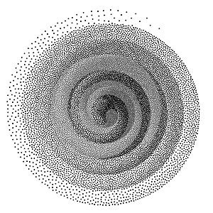 Abstract spiral background. Black and white halftone stipple dots pattern