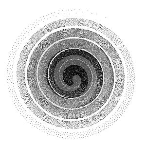 Abstract spiral background. Black and white halftone stipple dots pattern