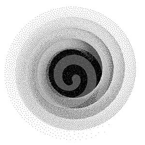 Abstract spiral background. Black and white halftone stipple dots pattern