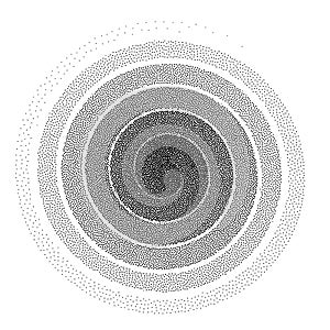 Abstract spiral background. Black and white halftone stipple dots pattern