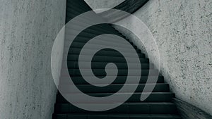 Abstract spiral black staircase with white walls, monochrome. Stock footage. Hypnotic movement along the black scary