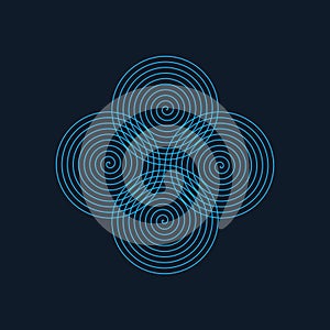 Abstract spiral element leaves logo design template. Elegant Linear design. Stock Vector illustration isolated on blue background