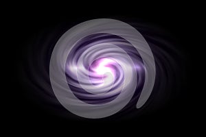 Abstract spiral galaxy with light purple smoke on black background