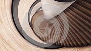 Abstract spiral ladder of brown color. Animation. Details of abstract interior, moving backwards along the stairs of a