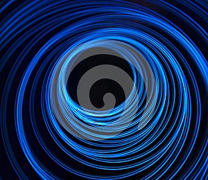Abstract spiral light spring. Freeze-light neon blue tunnel.