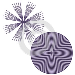 Abstract spiral pattern. Concentric circles design. Geometric Vector element. Radial array graphic.