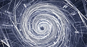 Abstract spiral tunnel of light and geometric structure with data flow effect