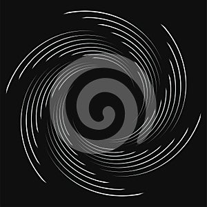 Abstract spiral, twist. Radial swirl, twirl curvy, wavy lines element. Circular, concentric loop pattern. Revolve, whirl design. photo