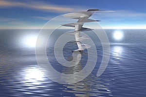 Abstract spiral in water and points lights 3d rendering