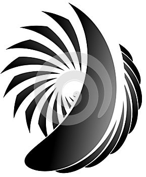 Abstract spirally, monochrome element on white with overlapping