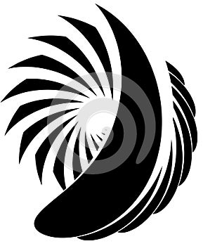 Abstract spirally, monochrome element on white with overlapping