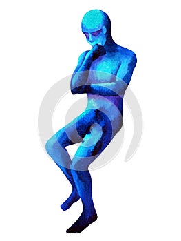 Abstract spiritual mind human body spirit soul sitting thinking position activities art watercolor painting design illustration