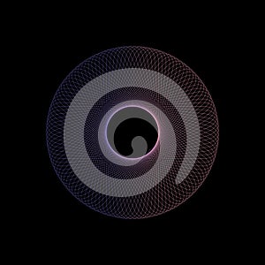 Abstract spirograph element on a black background.