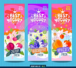 Abstract splash Food label template. Colorful brush stroke. Fruits, organic, yogurt, milk package design. Cherry