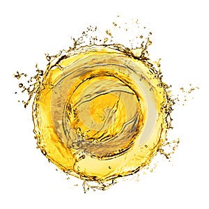 Abstract splash of golden oily liquid on background