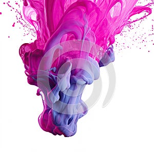 Abstract splash liquid background in viva magenta and blue color. Generative AI.