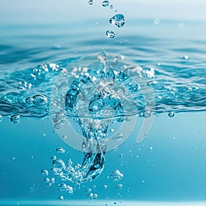 Abstract splash of water ripples and bubbles in refreshing blue liquid illustration