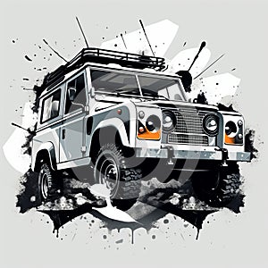 Abstract Splatters And Scribbles On An Oldstyle Land Rover