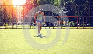 Abstract sport workout, silhouette sportsman on a field sports ground